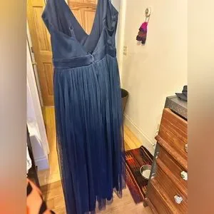 ASOS Anaya With Love Bridesmaid tulle plunge front maxi dress- navy dress